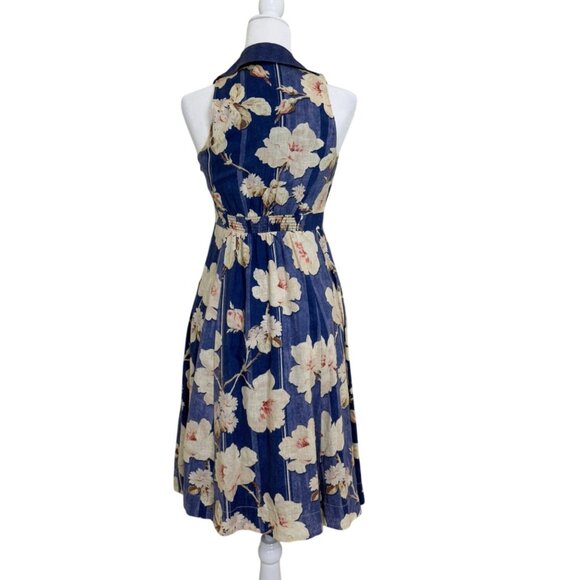 Anthropologie Camellia Collared Dress Sleeveless Floral Fit Flare Blue US Size 0 - Picture 4 of 9